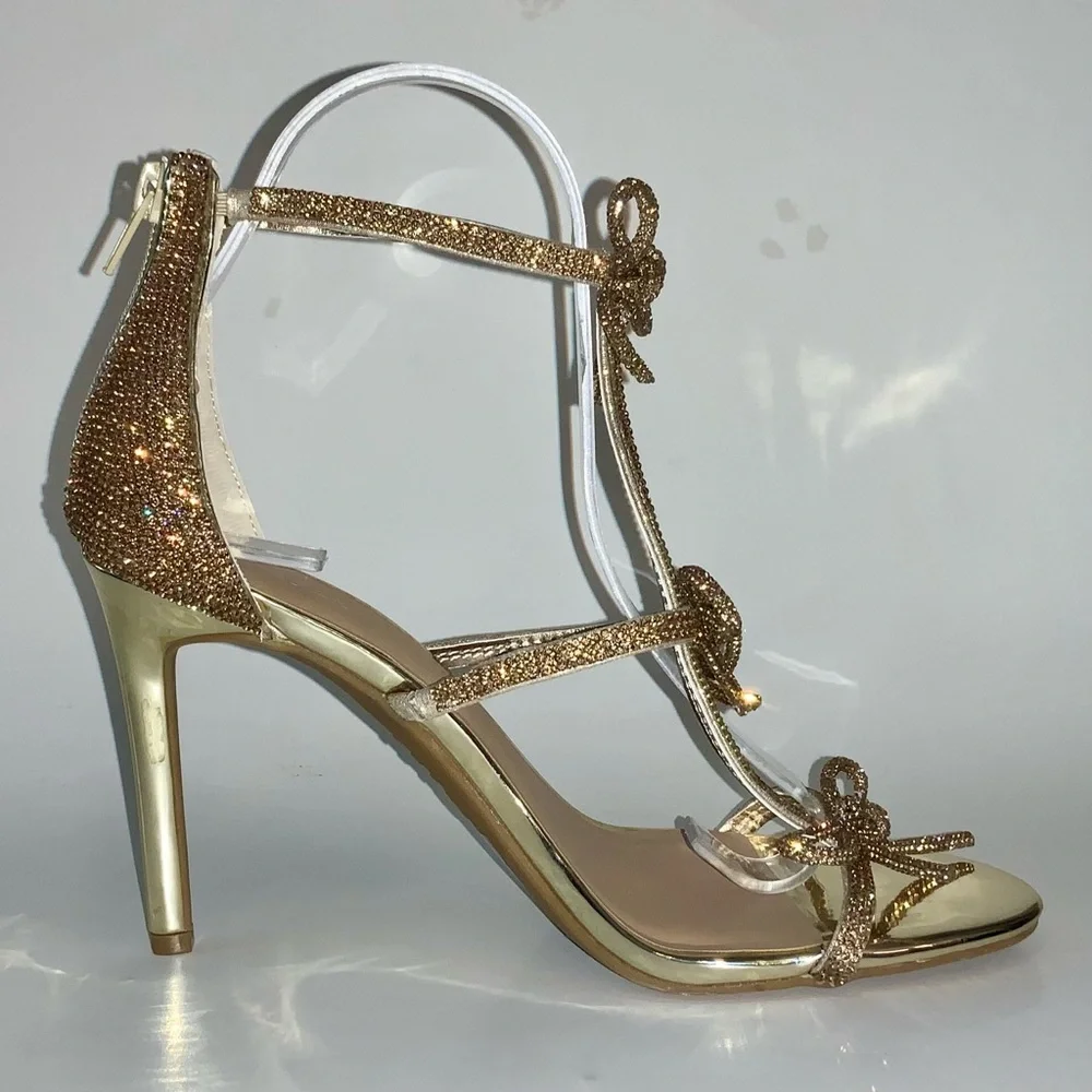 INC International Concepts Glittery Gold Stiletto Strappy Sandals - Picture 7 of 16
